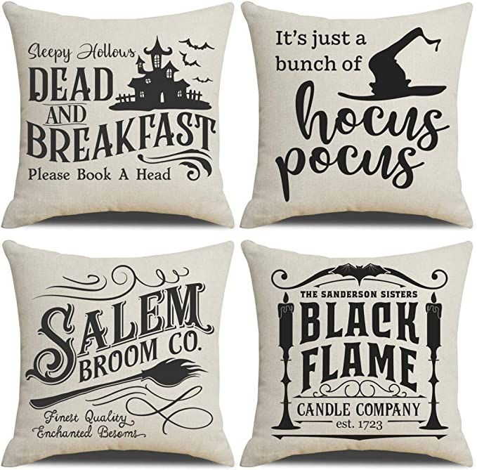 PSDWETS Fall Decor Throw Pillow Covers Set of 4 with Halloween Decorations Quotes Cotton Linen Ho... | Amazon (US)