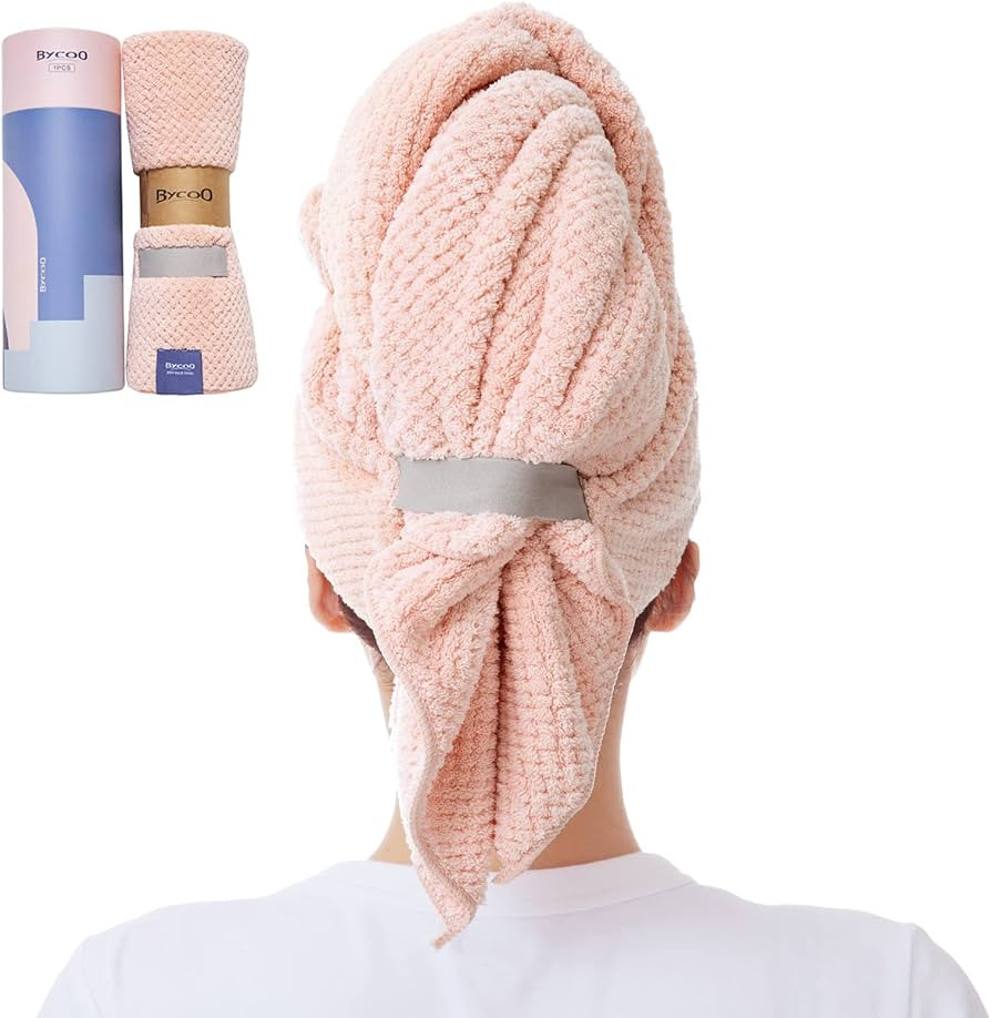 BYCOO Microfiber Hair Towel Wrap for Women, Anti Frizz Large Ultra-Soft Hands-Free Hair Dry Towel... | Amazon (US)