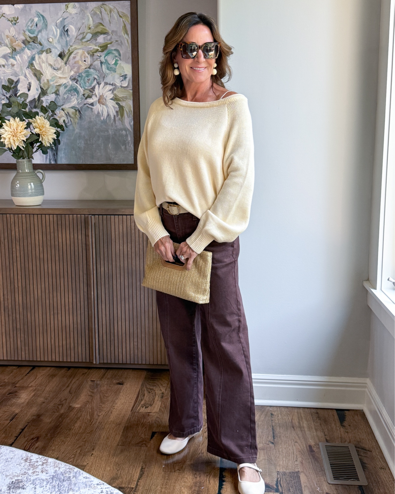 When You Want a Sweater to Feel a Little Less Basic

An ivory off-the-shoulder sweater softens chocolate brown jeans and gives a simple fall outfit just enough personality. Add a belt and flats and you have an easy look for lunch, dinner or everyday plans that feels feminine without trying too hard.

#falloutfit #sweaterstyle #brownjeans #casualchic #womenover50