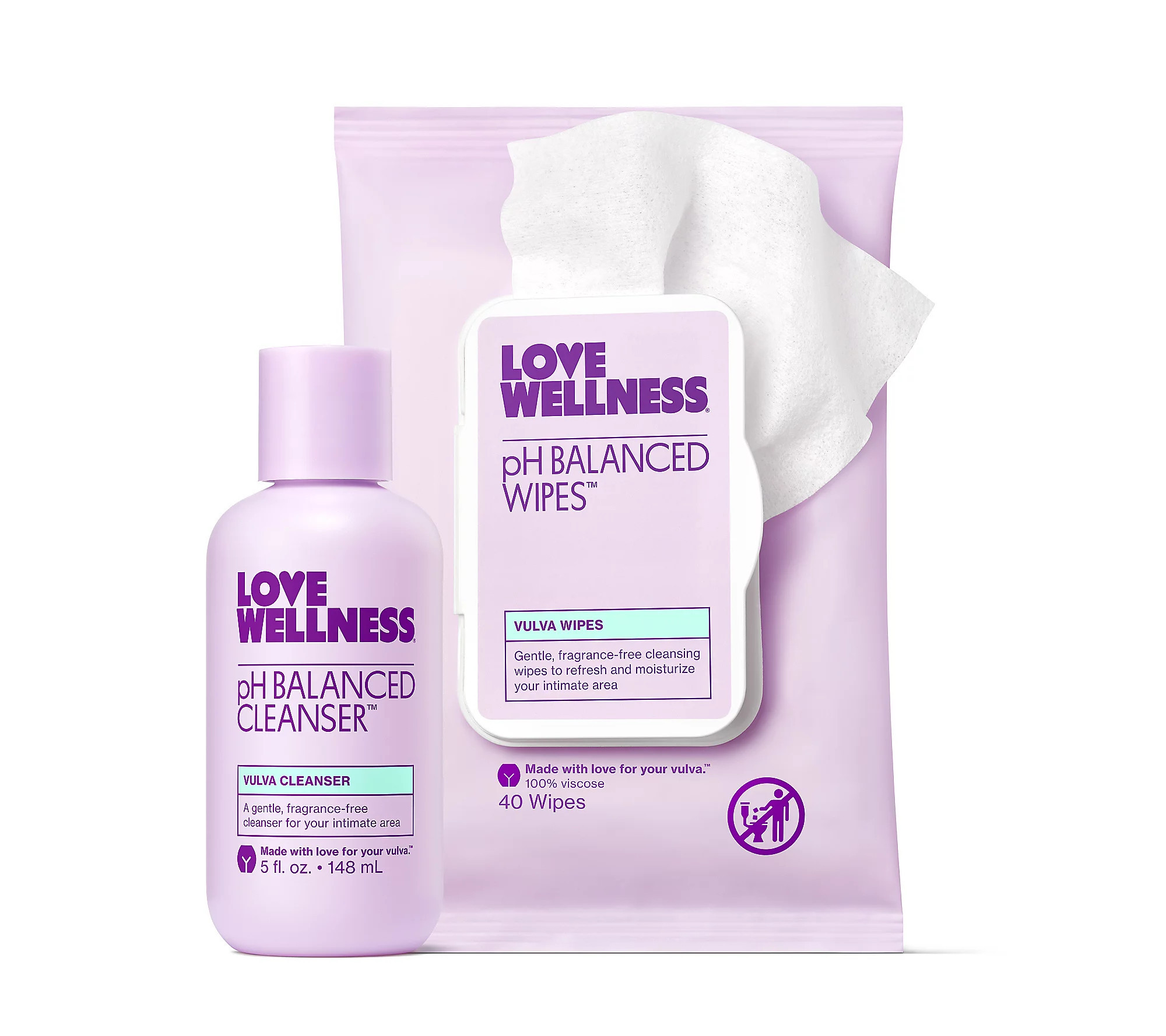 Love Wellness pH Balanced Cleanser 5oz & 40ct Wipes | QVC