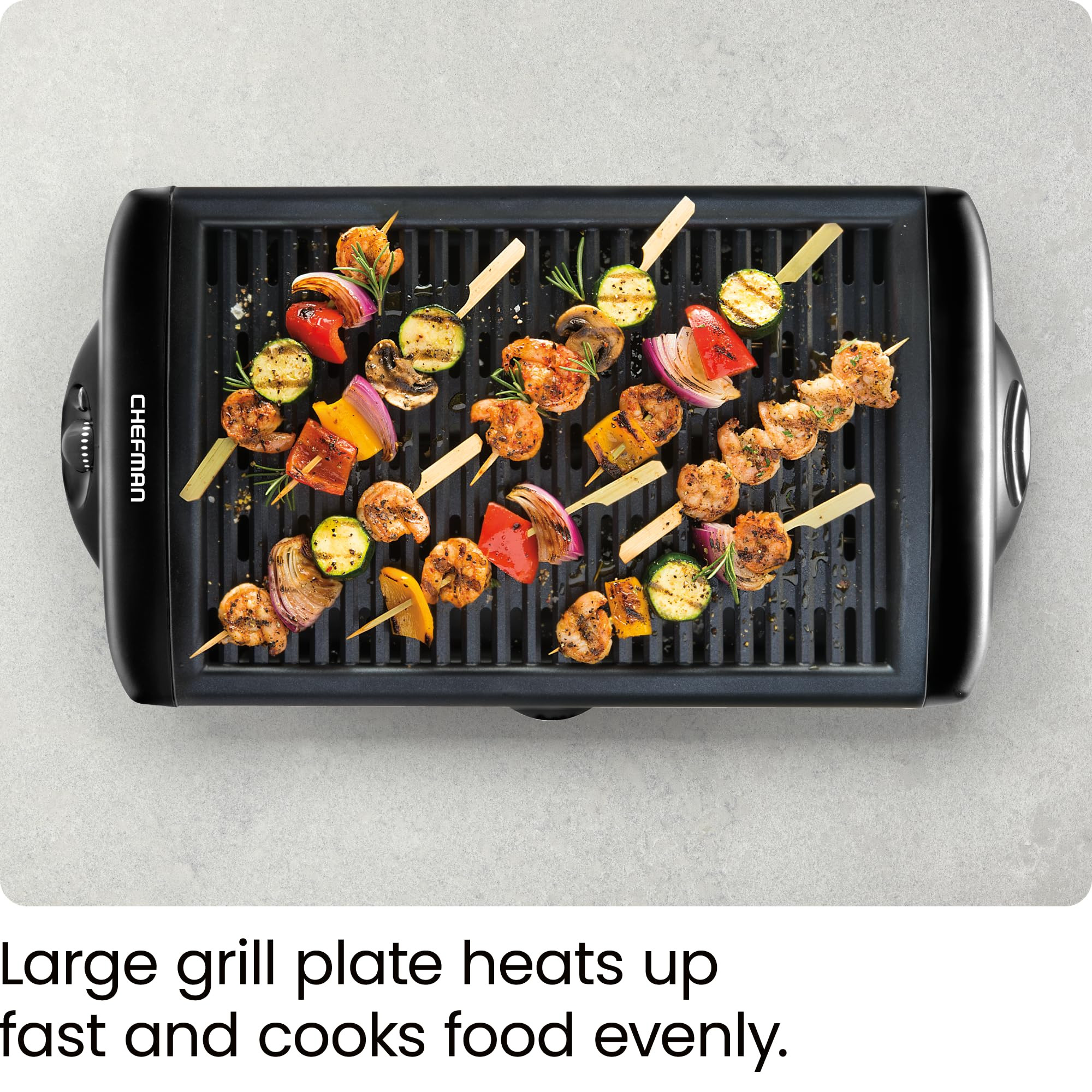 Chefman Electric Smokeless Indoor Grill w/ Non-Stick Cooking Surface & Adjustable Temperature Knob from Warm to Sear for Customized BBQing, Dishwasher Safe Removable Water Tray, Black | Amazon (US)