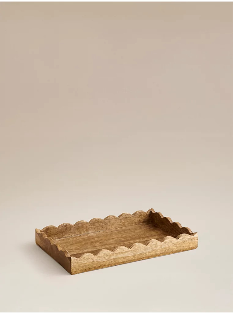 Dark Mango Wood Wooden Scalloped Tray | George