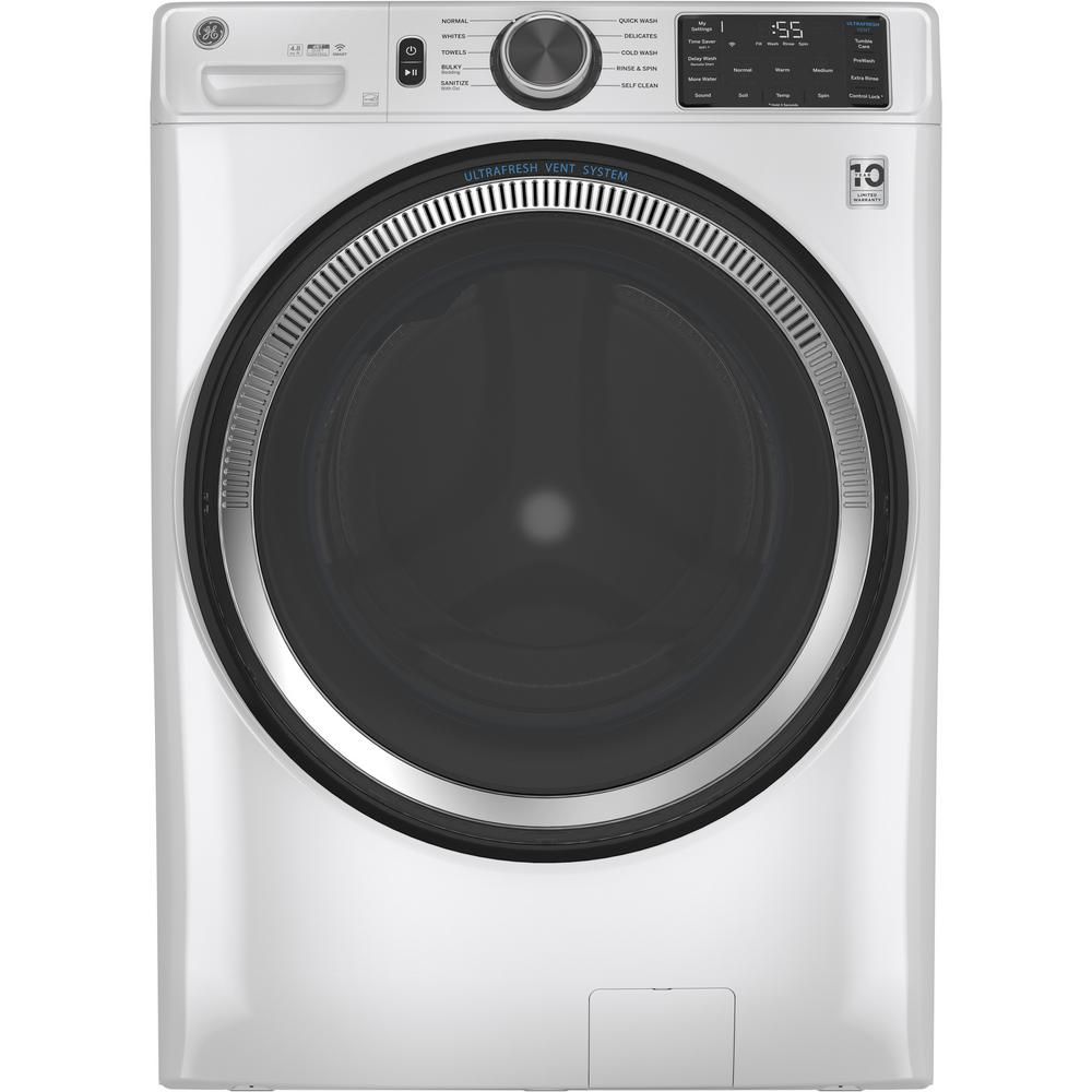GE 32 in. 4.8 cu. ft. White Front Load Washing Machine with OdorBlock UltraFresh Vent System and ... | The Home Depot