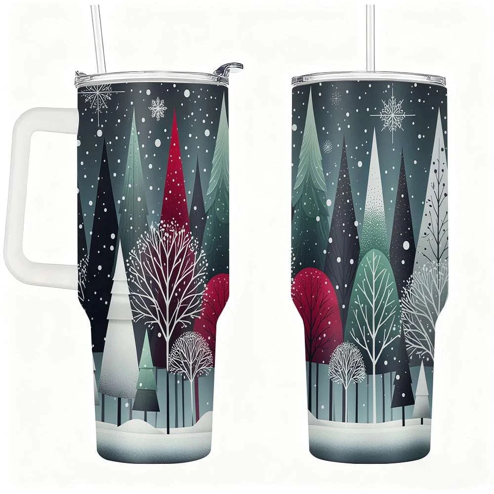 Winter Forest Christmas Tumbler with Lid and Straw, Holiday Insulated Cup with Snowy Trees | Walmart (US)