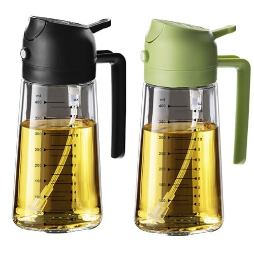TrendPlain 16oz/470ml Glass Olive Oil Sprayer for Cooking – 2 in 1 Olive Oil Dispenser Bottle for Kitchen Gadgets and Air Fryer Accessories, Salad, BBQ - Black & Green | Amazon (US)