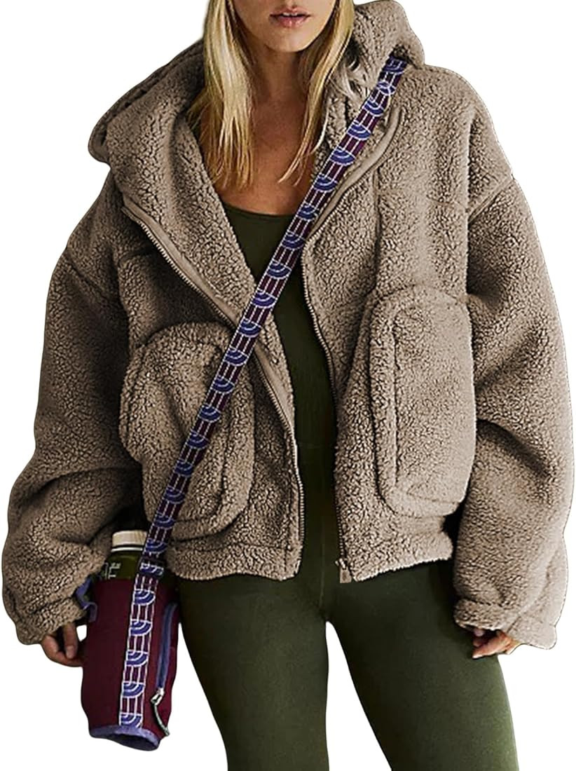 HOTIAN Women's Sherpa Jacket Fuzzy Fleece Winter Coat Shearling Shaggy Hooded Cardigan Warm Outwe... | Amazon (US)
