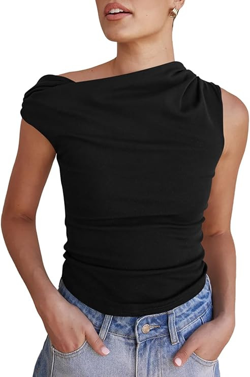 Tankaneo Womens Off The Shoulder Tops Boat Neck Fitted Ruched Shirt Summer Trendy Y2K Going Out T... | Amazon (US)