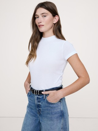 Baby-Rib Cotton Mock-Neck T-Shirt | Banana Republic (US)