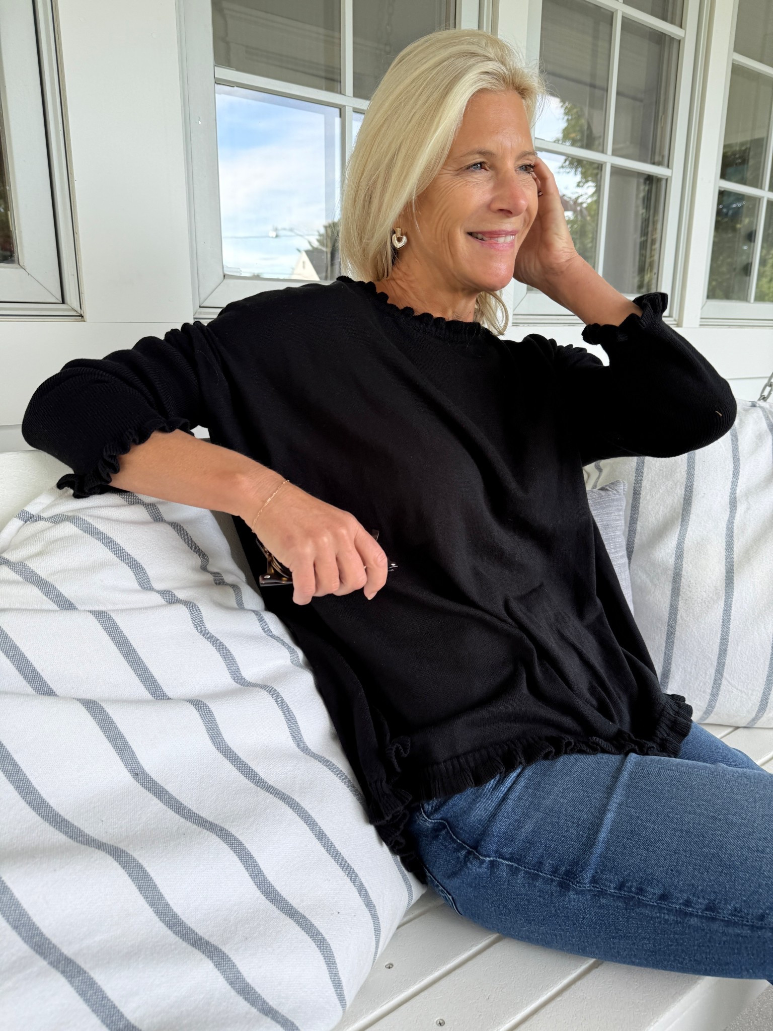 The Catalina Ruffle Sweater from @Mersea is my go-to for easy styling—dress it up with heels + black pants or keep it casual with denim. Versatile, comfy, and always gets compliments.

#LTKStyleTip