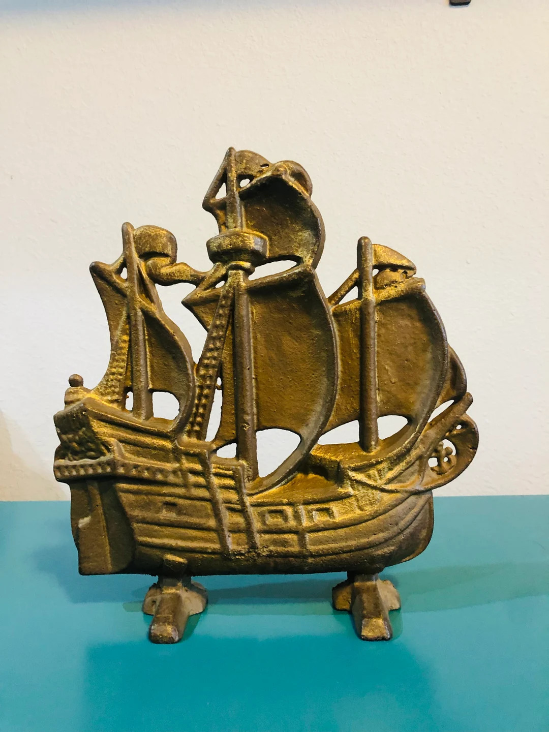 Vintage Cast Iron Door Stop Ship Painted Gold - Etsy | Etsy (US)