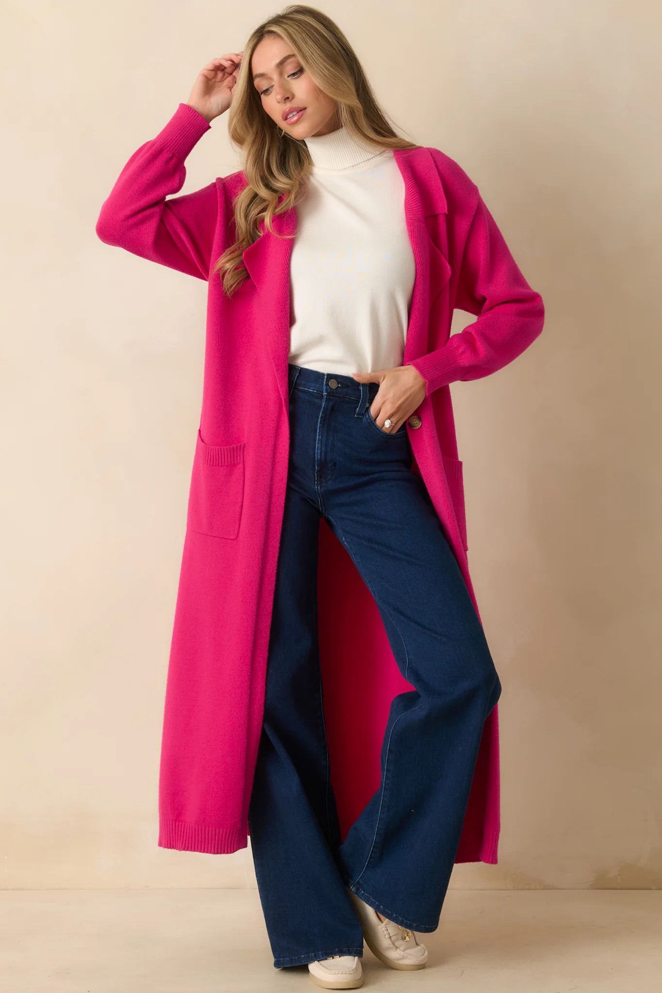 Shopping Around Hot Pink Longline Cardigan | Red Dress