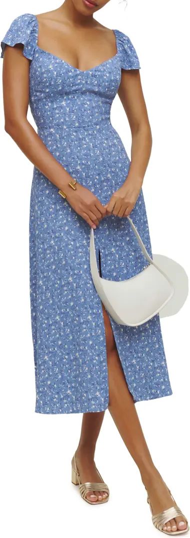 Baxley Floral Print Flutter Sleeve Midi Dress | Nordstrom