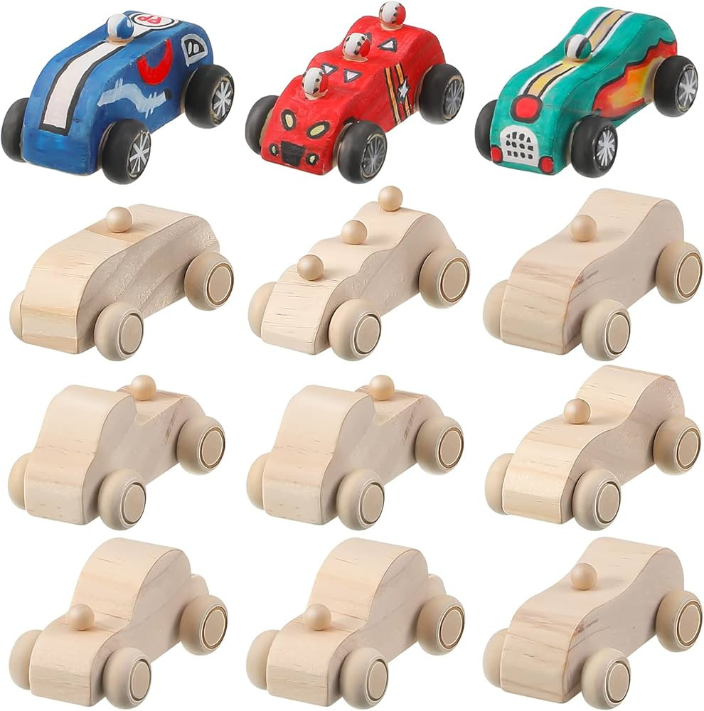12 Pieces Wood DIY Car Toys, Unfinished Wooden Cars, Crafts for Students Home Activities, Easy Wo... | Amazon (US)