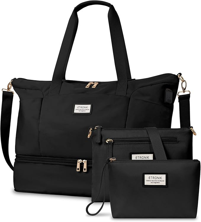 ETRONIK Weekender Bag for Women, Expandable Travel Duffel Bag with USB Charging Port, Gym Bag wit... | Amazon (US)