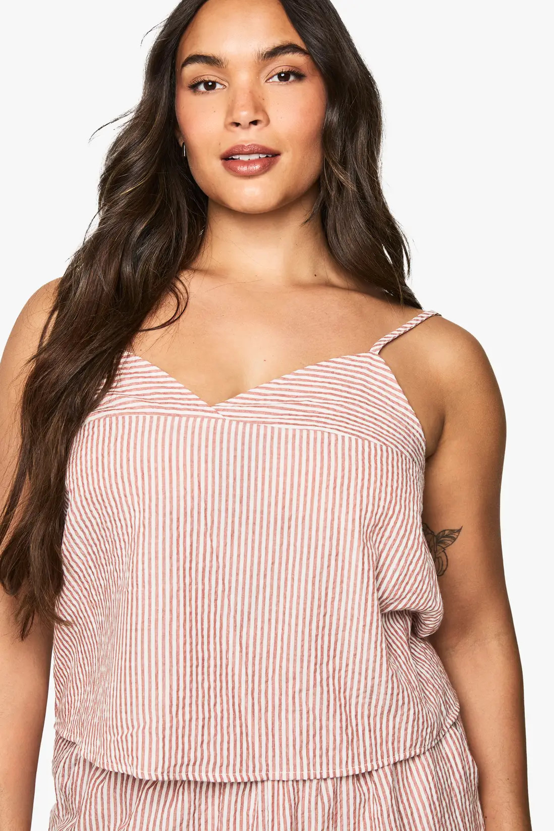 Terracotta Plus Woven Stripe Top | Boohoo USA | boohoo (US & Canada)