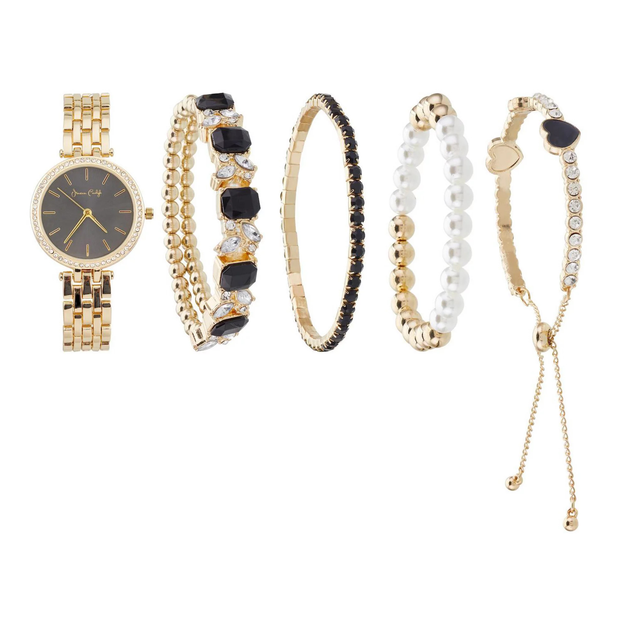 Jessica Carlyle Gold-Tone Watch &amp; Bracelet Set with Crystal Accents &amp; Simulated Pearls | Kohl's