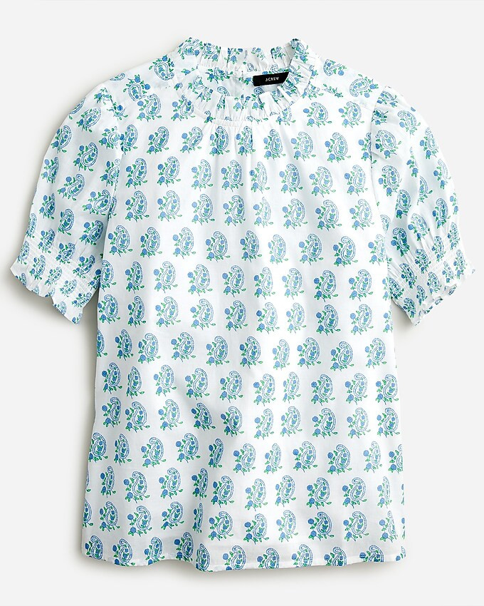 SZ Blockprints™ X J.Crew smocked puff-sleeve top in blue paisley | J. Crew US