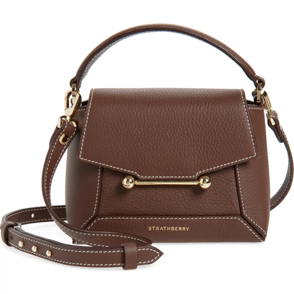 Strathberry Mini Mosaic Leather Top Handle Bag in Chocolate - Vanilla Stitch at Nordstrom | Nordstrom