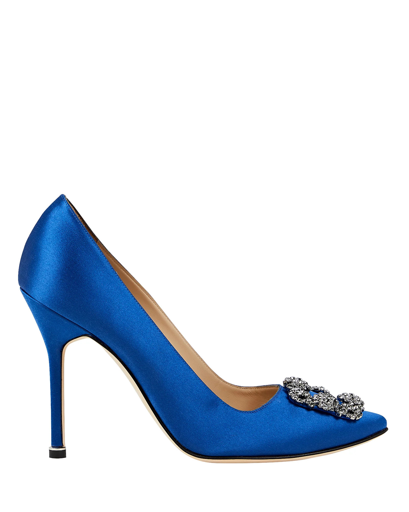 Manolo Blahnik Hangisi Crystal Satin Pumps, Blue-Drk 37 | INTERMIX