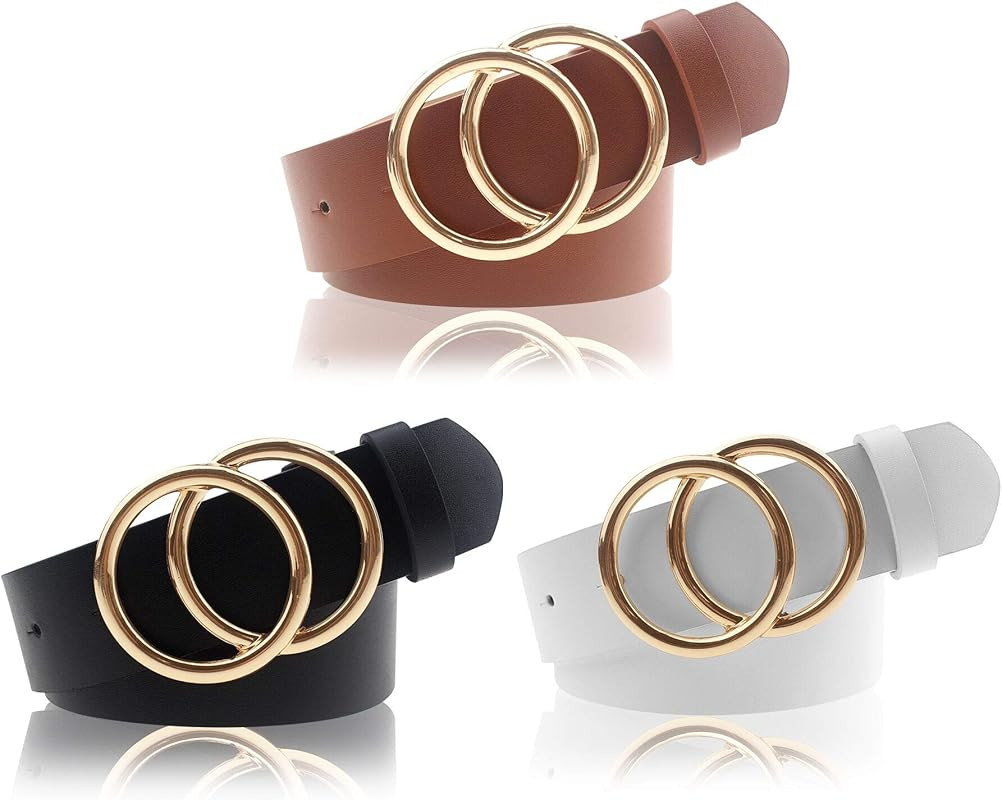 Udekit Women's PU Leather Belt Double O Ring Soft Faux Leather Waist Belt | Amazon (US)