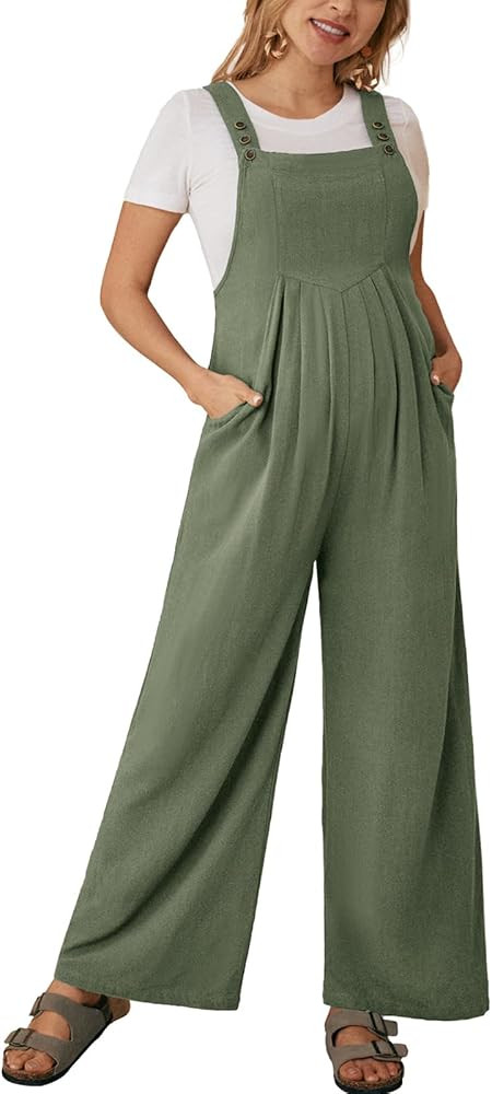 Maacie Maternity Overalls Wide Leg Jumpsuit Square Neck Sleeveless Bib Casual Linen Baggy Pant wi... | Amazon (US)