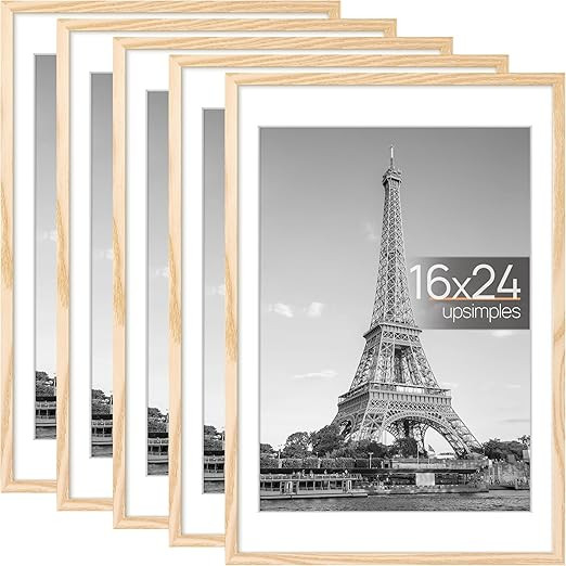 upsimples 16x24 Picture Frame Set of 5, Display Pictures 14x20 with Mat or 16x24 Without Mat, Wal... | Amazon (US)