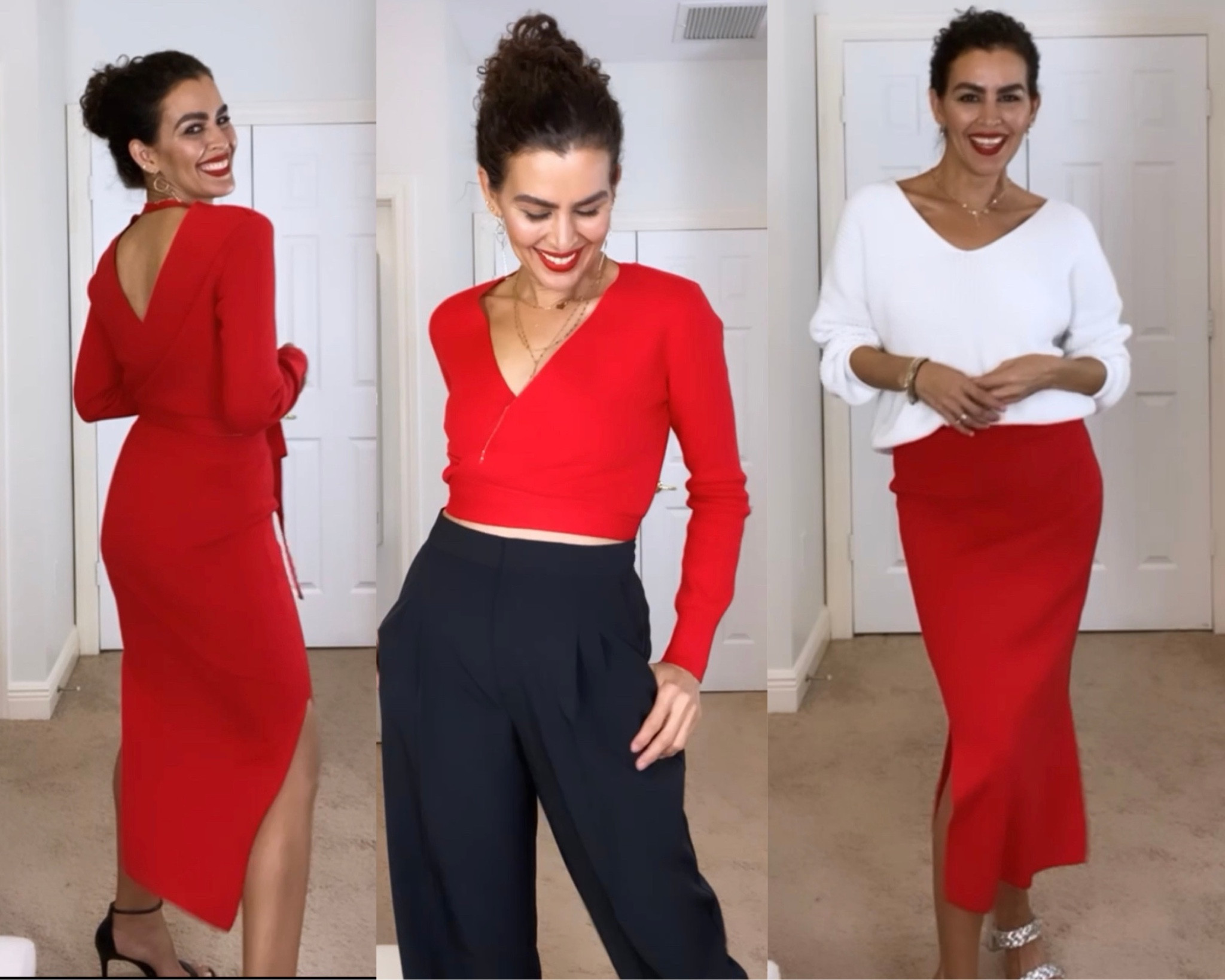 One skirt set and 3 ways to wear it!! Skirt set in size S. Beautiful outfit for Valentine’s Day. Pants are on sale, and wearing a size 4. Size M in the sweater. Date nigh, casual outfit, Valentine’s Day, wide leg pants. Lipstick is Ruby Woo from Mac 

#LTKFind #LTKSeasonal #LTKsalealert