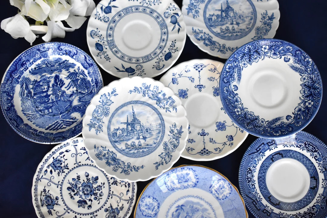 Imperfect Saucers Blue & White Vintage Mismatched - Etsy | Etsy (US)