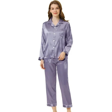 DARING DIVA Women s Satin Button Down Silky Pajama Sets 2XL Purple Pattern 2 | Walmart (US)