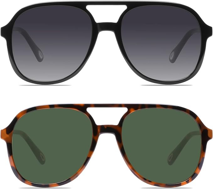 YDAOWKN Retro Square Aviator Sunglasses for Womens Mens Vintage 70s Double Bridge Sun Glasses | Amazon (US)