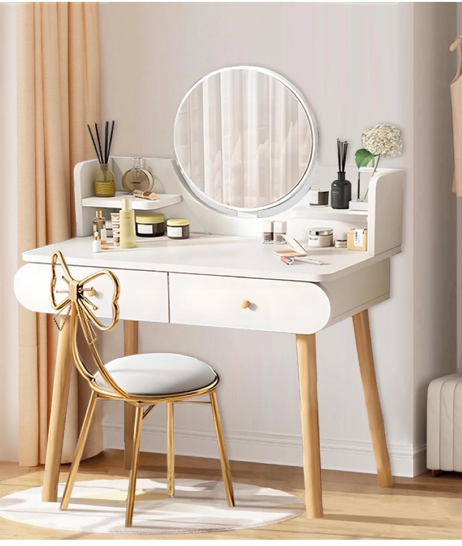  Vanity Table Set with Mirror, Modern Makeup Vanity Dressing Desk with 2 Drawers & 2 Shelves ,White (Without Stool)

#LTKHome #LTKFindsUnder100 #LTKFallSale