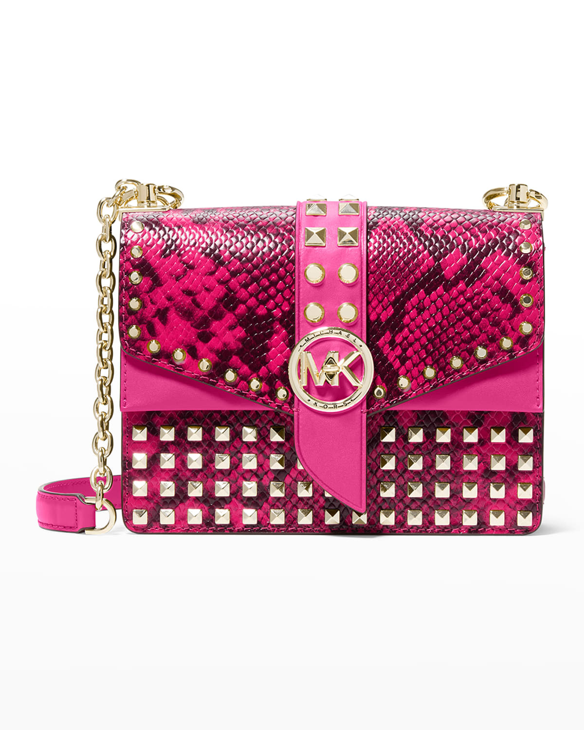 Greenwich Small Stud Snake-Print Crossbody Bag | Neiman Marcus