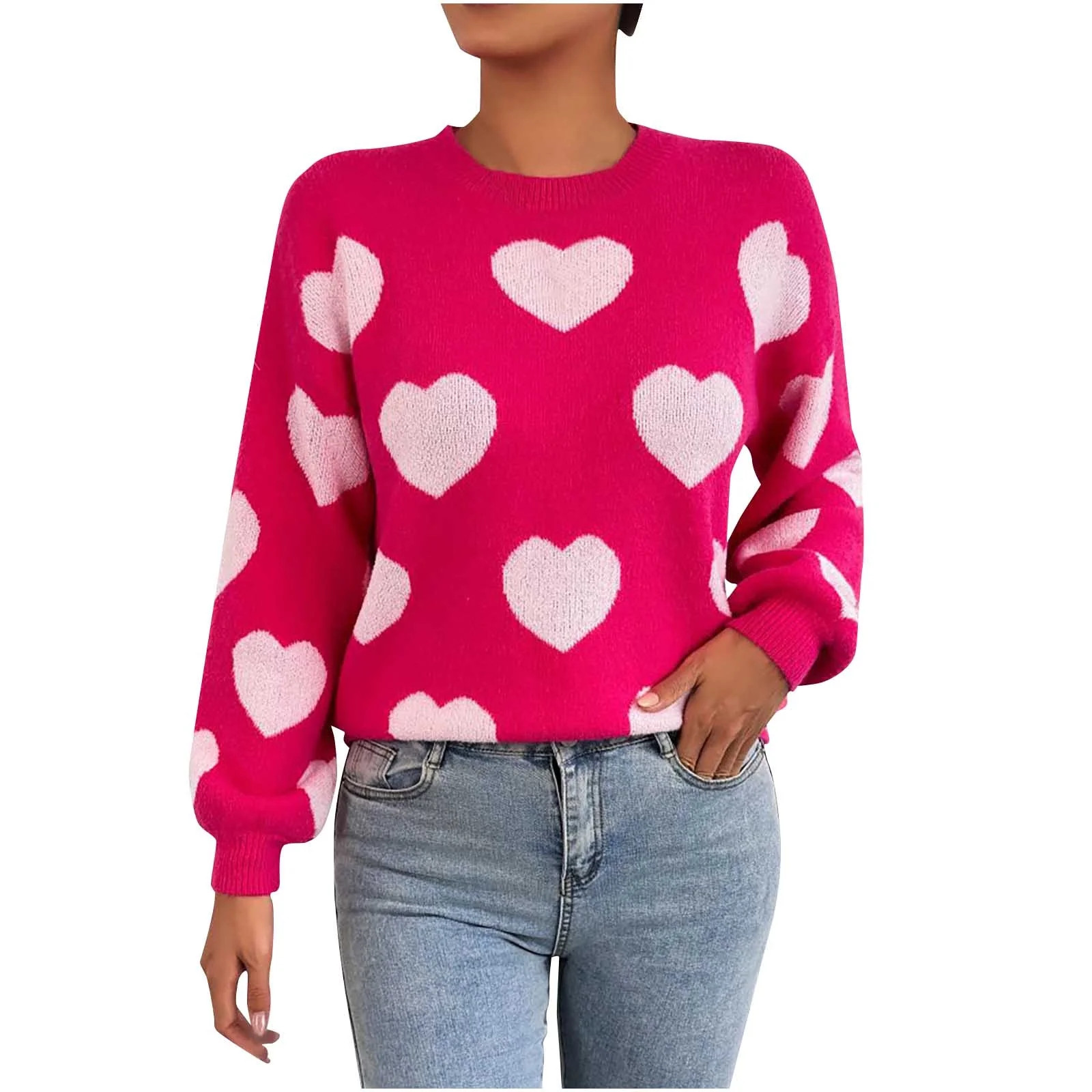 UAMVSH Valentine's Day Sweaters for Women Cute Heart Graphic Printed Tunic Pullover Basic Long Sl... | Walmart (US)