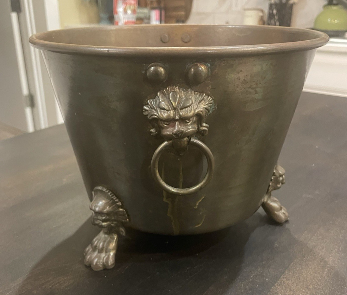 Antique 1873 E. Miller & Co Brass Copper Lion Head Clawfoot Footed Bucket B103 | eBay US