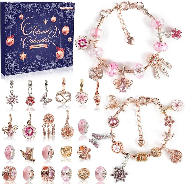 Advent Calendar Charm Bracelets 2025 for Girls, 24 Days Christmas Countdown Calendar with Rose Go... | Amazon (US)