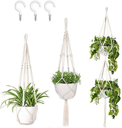 AerWo 3 Pack Macrame Plant Hangers Indoor Wall Hanging Planters+ 3 PCS Hooks, Handmade Hanging Pl... | Amazon (US)