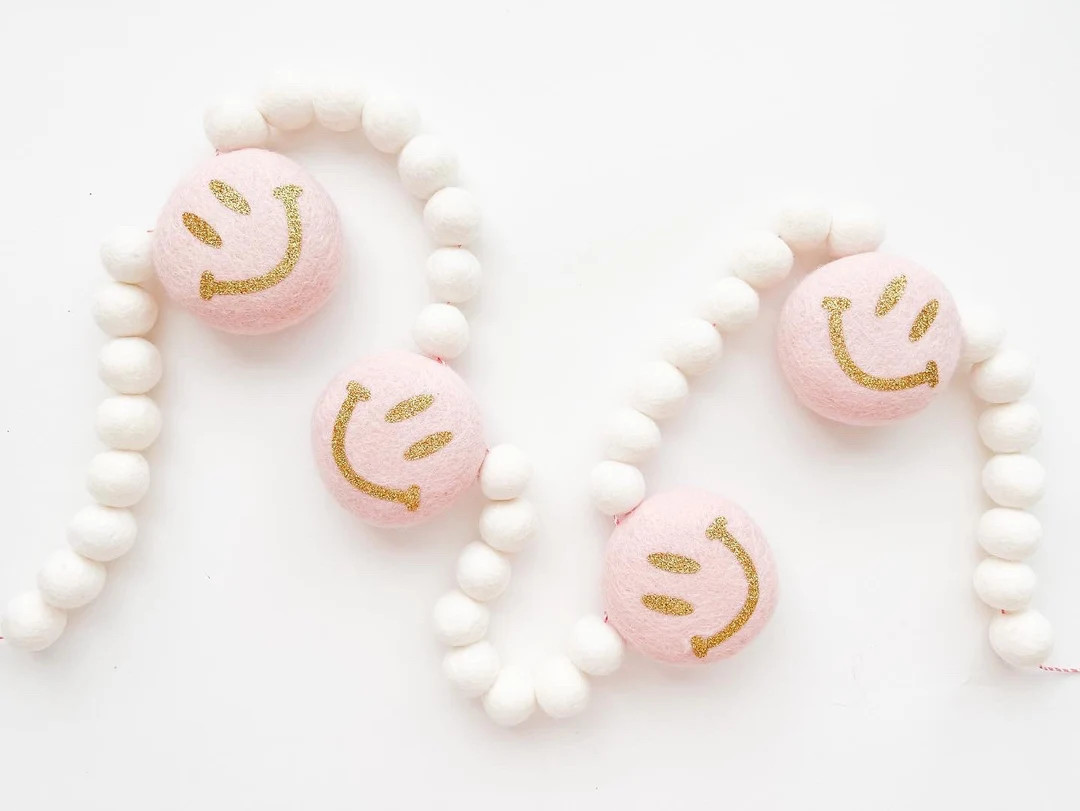 Big Pale Pink Smiley Face Garland, Bunting, Banner | Etsy (US)