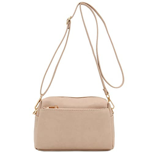 FashionPuzzle Triple Zip Small Crossbody Bag (Nude) | Amazon (US)