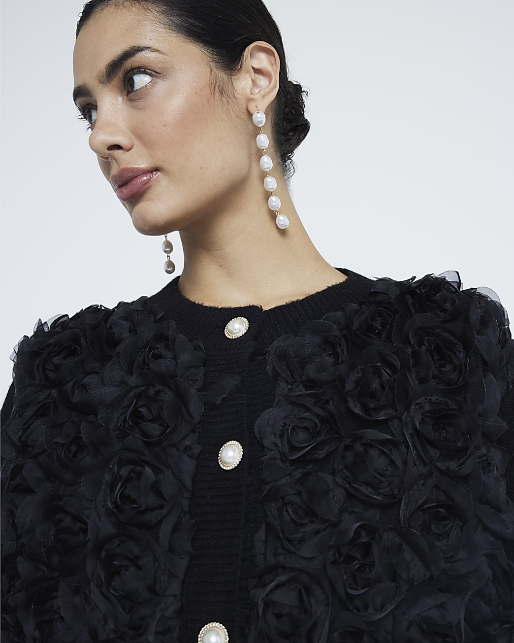 Black 3D Floral Knit Cardigan | River Island (UK & IE)
