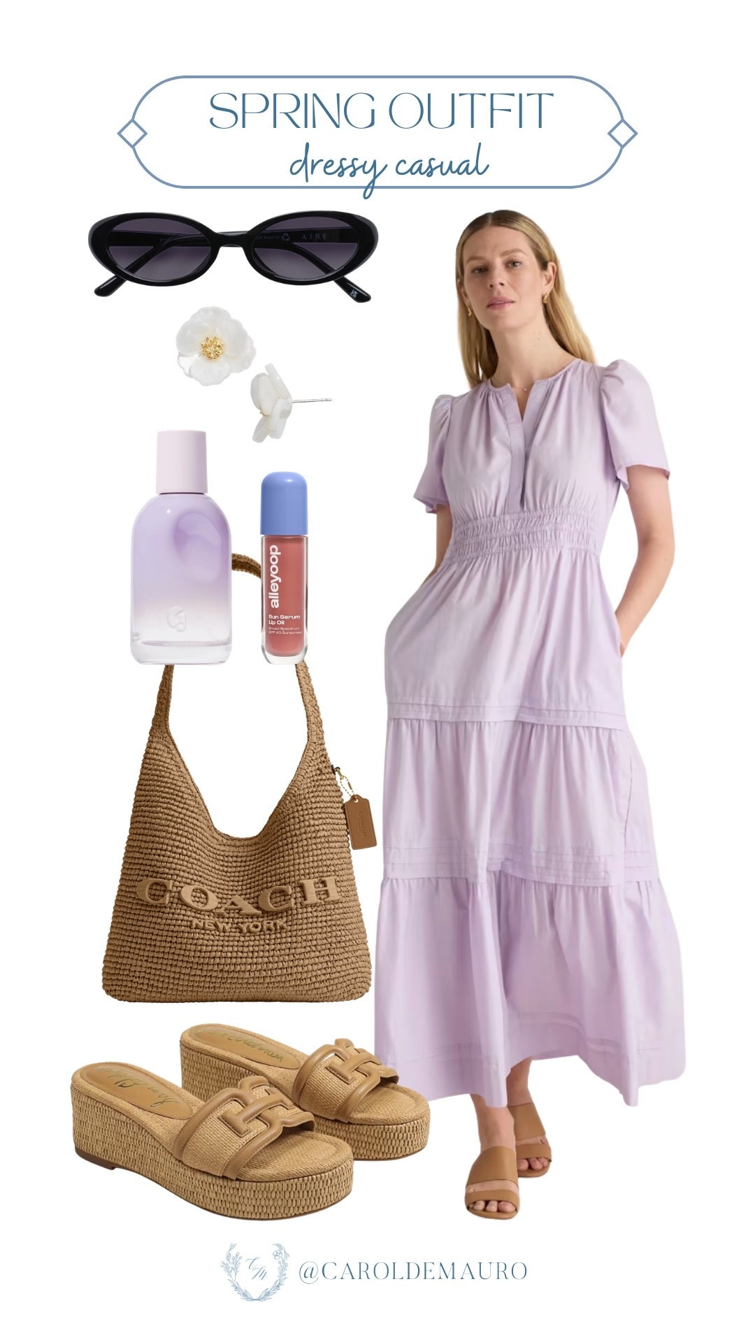 POV: You found the perfect spring outfit that actually takes zero effort! This lavender dress does all the work for you, and those tan platforms are basically made for all-day wear. You're sure to be the best-dressed one.

dressy casual, spring outfit, vacation style, seasonal wardrobe, weekend vibes, fashion accessories, coach tote bag, garden party

#LTKU #LTKSeasonal #LTKootd