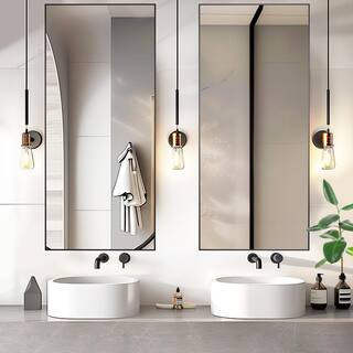 22 in. W x 47 in. H Rectangular Metal Framed Bathroom Wall Mirror in Black 2-Pieces | The Home Depot