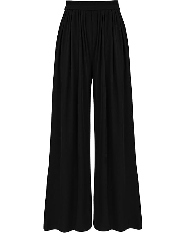 BTFBM Women's Casual Wide Leg Pants Summer Fall Clothes Pleated Elastic Waist Loose Palazzo Knit ... | Amazon (US)