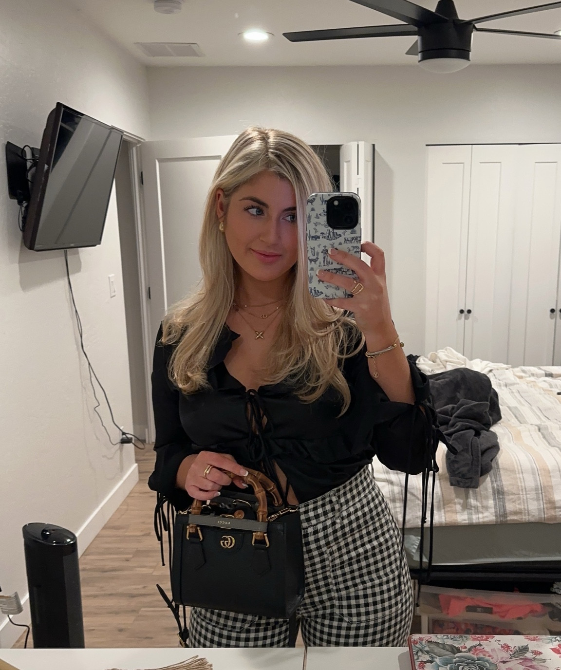 Scottsdale - dinner & rooftop night out. Anthropologie Plaid pants with Nasty Gal black tie top. 

#LTKtravel #LTKMostLoved #LTKmidsize