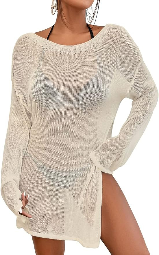 Bsubseach Crochet Swimsuit Coverup for Women Sheer Bathing Suit Cover Ups Kintted Swimwear Bikini... | Amazon (US)