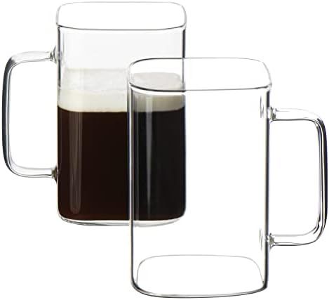 CHRYSLIN Glass Coffee Mugs,20oz Large Coffee Cups with Handle,Square Clear Mugs Set of 2,Heat Res... | Amazon (US)