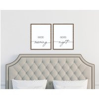 Bedroom Wall Decor Over The Bed, Good Morning Night Set Of Two Signs, Home Decor, Above Bed Signs | Etsy (US)