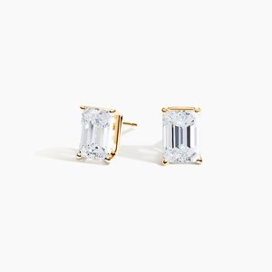 18K Yellow Gold Four-Prong Emerald Diamond Stud Earrings | Brilliant Earth