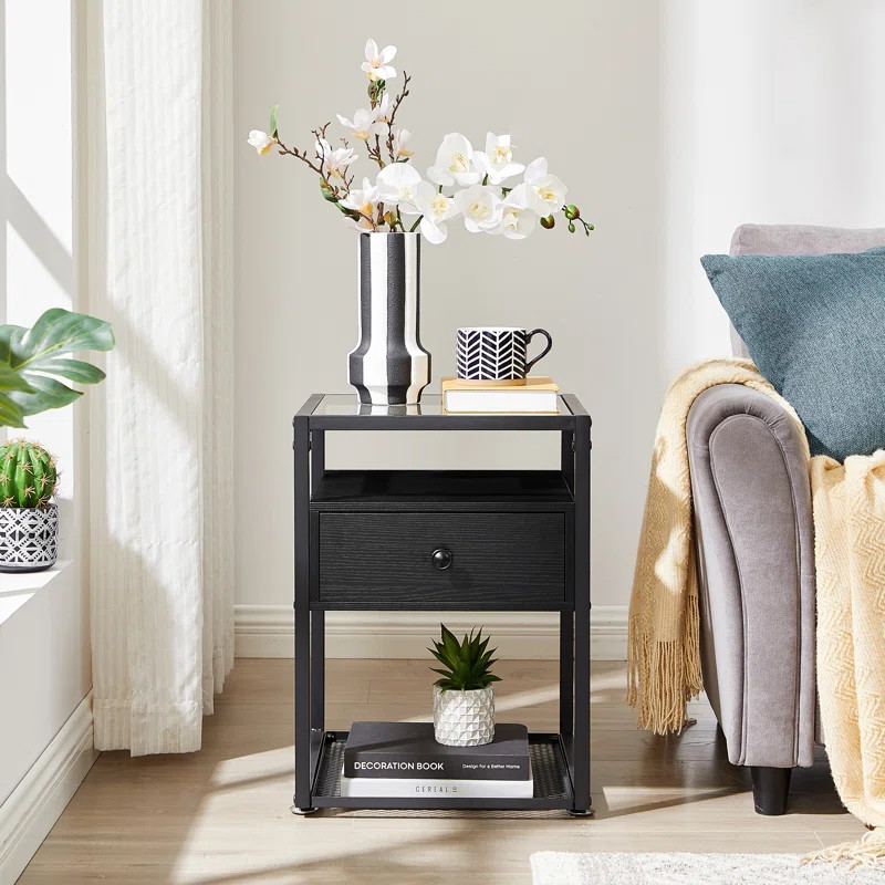 Kempst Tempered Glass Nightstand with Metal Frame, 2-Tier Nightstands with Storage | Wayfair North America