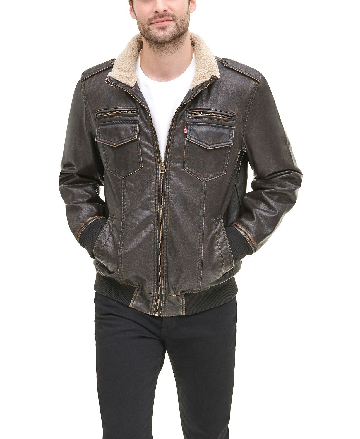 Levi's Men's Sherpa Lined Faux Leather Aviator Bomber & Reviews - Coats & Jackets - Men - Macy's | Macys (US)