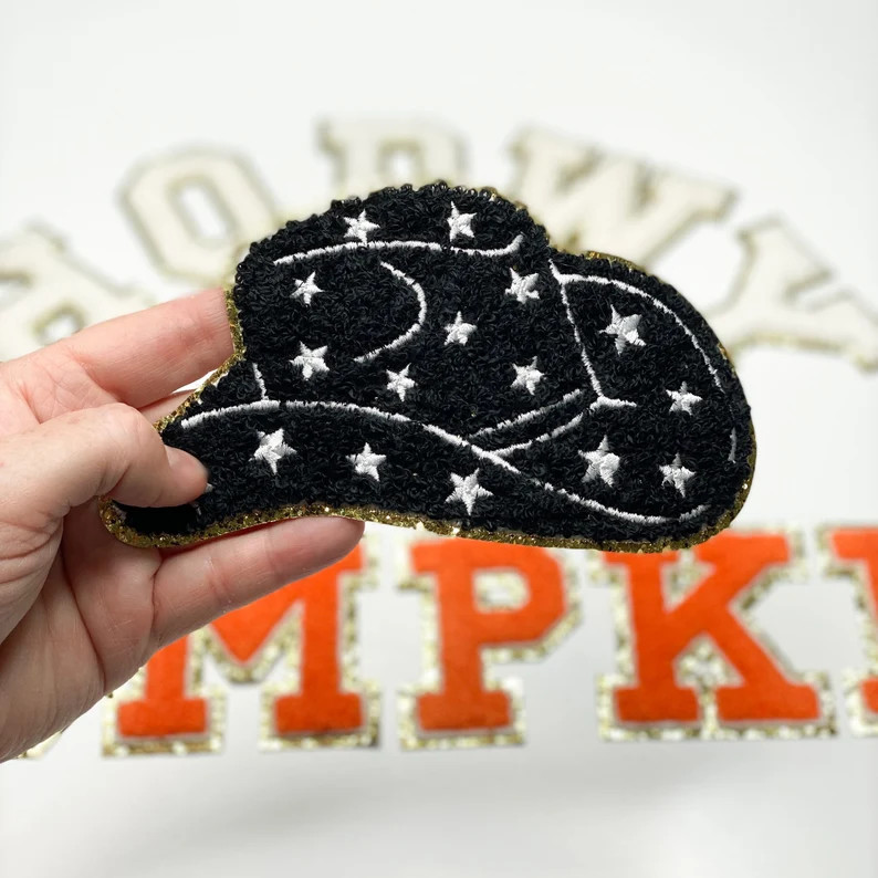 Black MEDIUM Cowboy Hat Embroidered White Stars Gold Glitter - Etsy | Etsy (US)